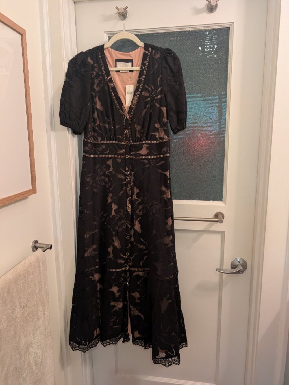 Anthropologie Ophelia Black Lace Midi Dress | Puff Sleeves | NWT | Size 10 - Picture 3 of 9